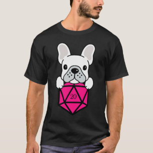 Camiseta Conjunto de Dados D20 Poliédricos Rosa Cachorro Fo