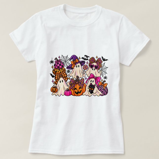 Camiseta Conjunto de Fantasmas Assustadores Fofos de Hallow (Frente do Design)