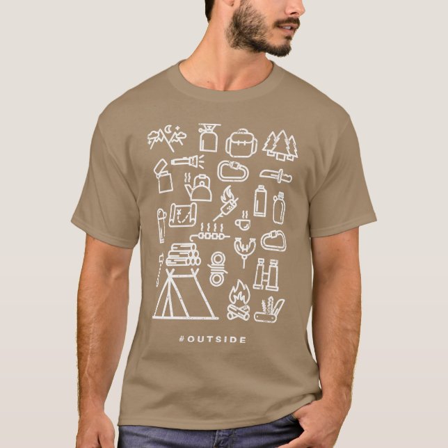 Camiseta Conjunto de ícones Campingrail retrô (Frente)