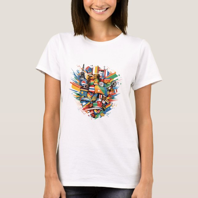 Camiseta Conjunto de ícones de países no mundo (Frente)