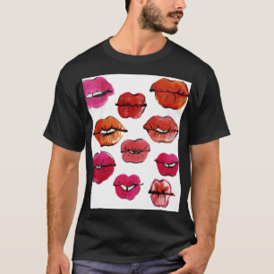 Camiseta Conjunto de lábios de tinta e aquarela