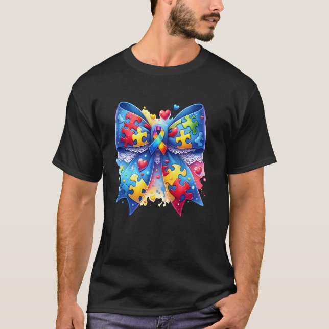 Camiseta Conjunto de Laço Coquete de Conscientização do Aut (Frente)