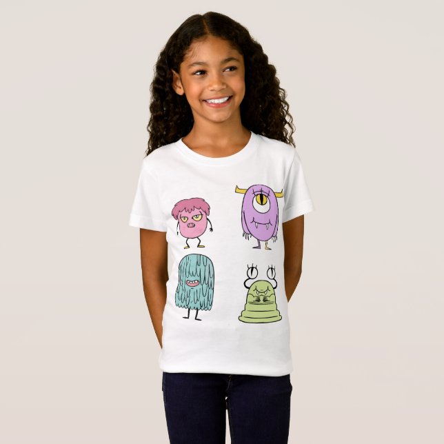 Camiseta Conjunto de Monstros Coloridos – Desenho de Monstr (Frente Completa)