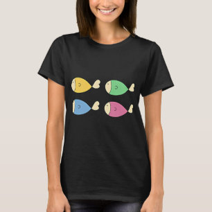 Camiseta Conjunto de Peixes Desenhados à Mão Coloridos e Fo