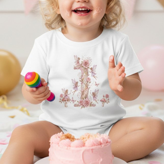 Camiseta Conjunto de Primeiro Aniversário de Fada Caprichos (Number One Birthday Party Outfit for Girls Fairy First Birthday)