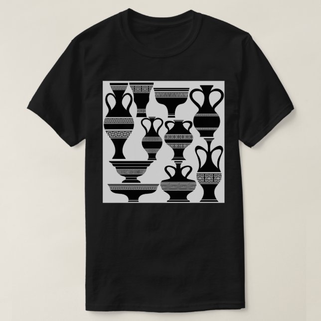Camiseta Conjunto de Silhuetas de Âmphora Grego Isoladas em (Frente do Design)