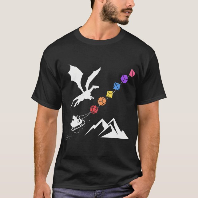 Camiseta Conjunto Nerd Natal Rainbow Polyhedral Dice (Frente)