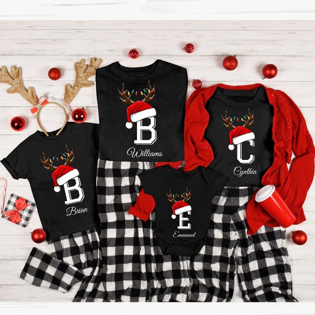 Camiseta Conjuntos de Natal da Família Monogramas (Criador carregado)