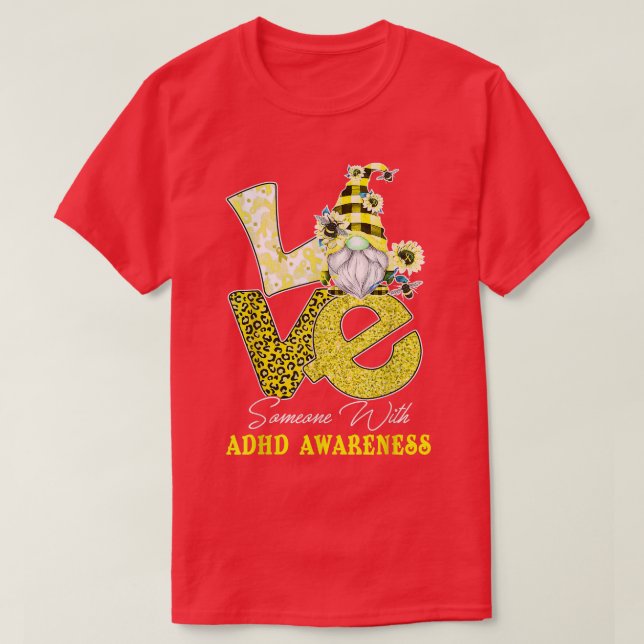 Camiseta Consciência Adhd do Amor com Flor do Gnome (Frente do Design)