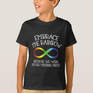 Camiseta Consciência Autismo Abraça o Arco-Íris Infinito An