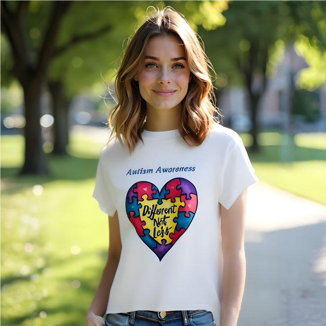Camiseta Consciência Autismo 'Diferente Não Menos' (Autism Awareness T-Shirt.  'Different Not Less')