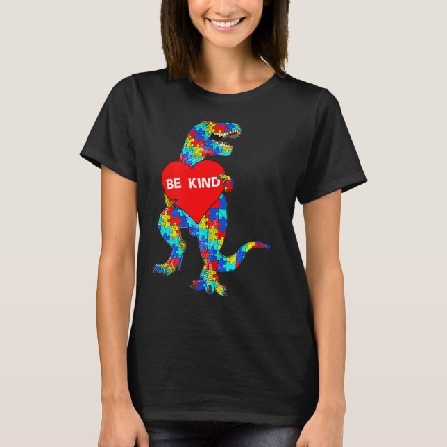 Camiseta Consciência Autismo Dinossauro Seja Quebra-cabeça (Frente)