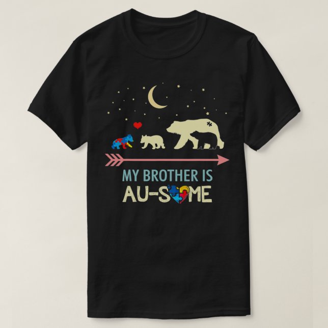 Camiseta Consciência Autismo Meu Irmão é AUSOME Clássico TS (Frente do Design)