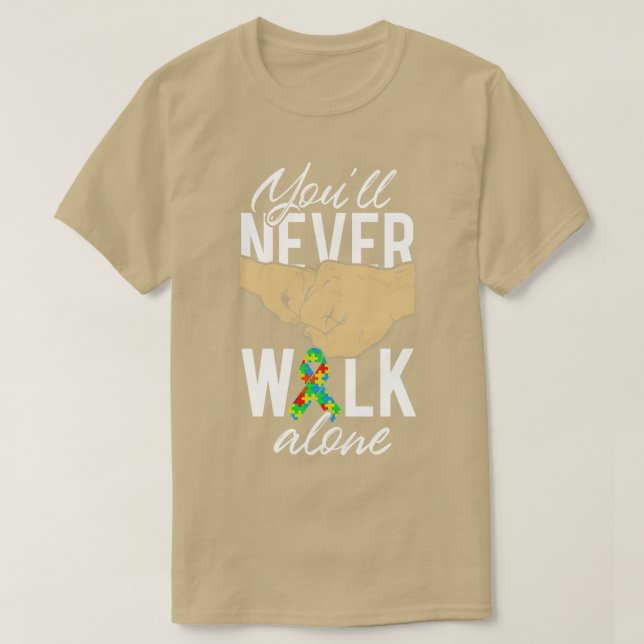 Camiseta Consciência Autismo Você nunca caminhará sozinho A (Frente do Design)
