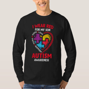 Camiseta Consciência Autista Eu Visto Vermelho Para Meu Fil
