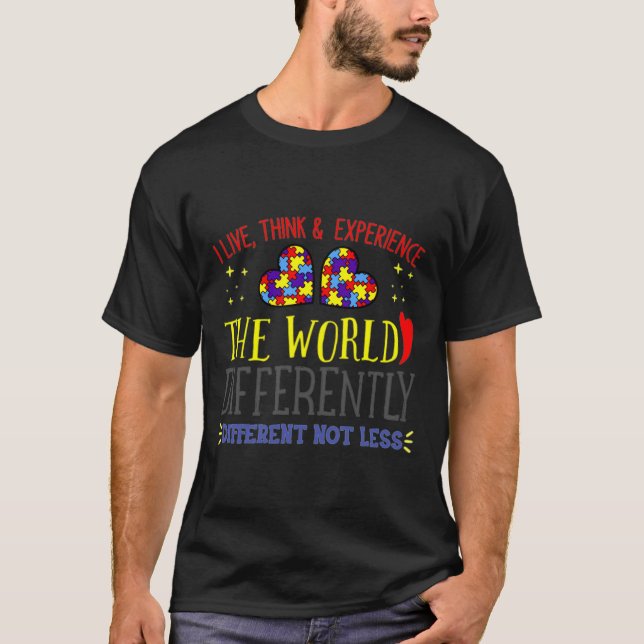 Camiseta Consciência Autista Eu Vivo Penso E Experimente O  (Frente)