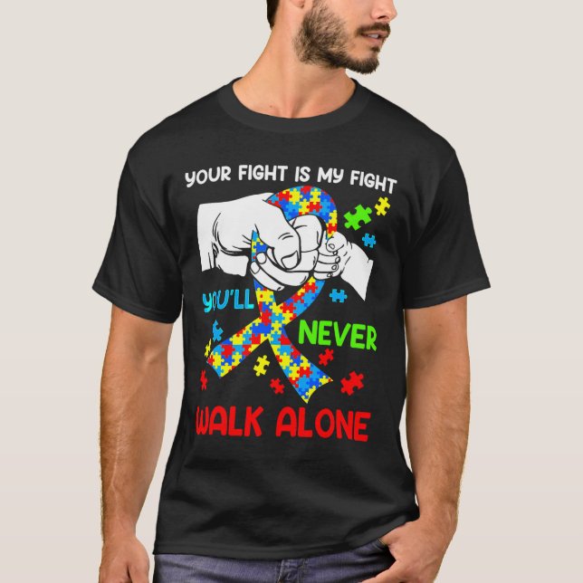Camiseta Consciência Autista Que Você Nunca Irá Andar Sozin (Frente)