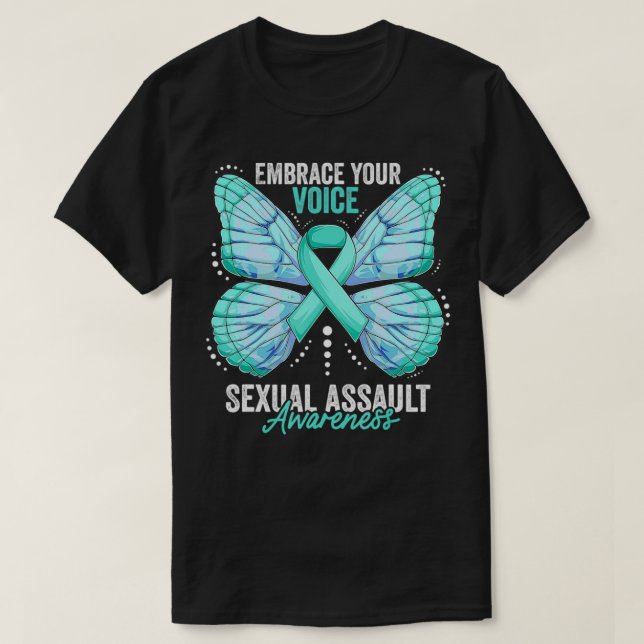 Camiseta Consciência de agressões sexuais Mês Borboleta Tea (Frente do Design)