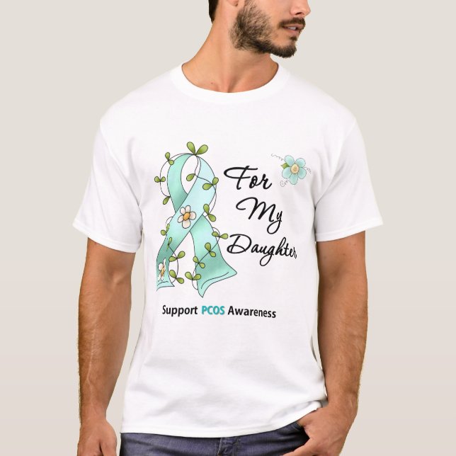 Camiseta Consciência de PCOS eu visto a fita da cerceta (Frente)