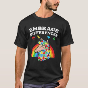 Camiseta Consciência do Autismo Abrace Diferenças Lhama Men