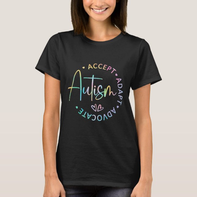 Camiseta Consciência do Autismo Aceitar Adaptar Advogar Mãe (Frente)