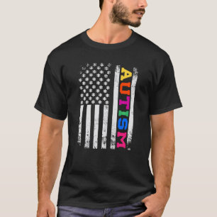Camiseta Consciência do Autismo Antigo Eua Bandeira America