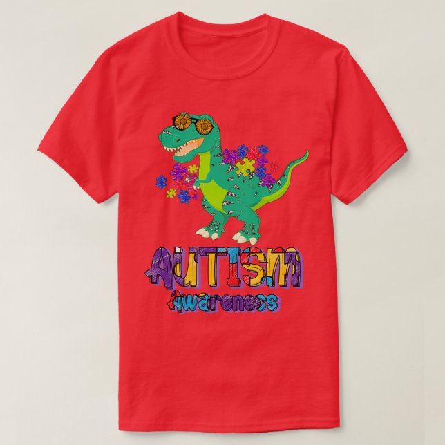 Camiseta Consciência do Autismo Dino (Frente do Design)