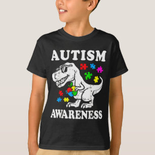 Camiseta Consciência do autismo dino t-rex dinossauro puzzl
