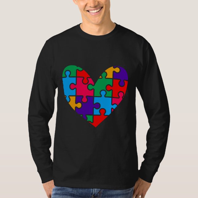 Camiseta Consciência do Autismo do Quebra-cabeça do Coração (Frente)