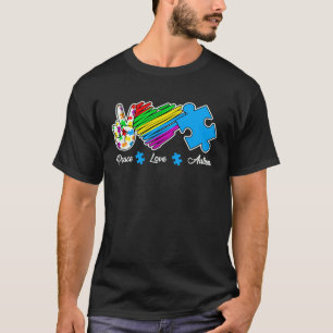 Camiseta Consciência do Autismo Paz Amor Apoio ao Autismo A