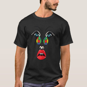 Camiseta Consciência do Autismo Peça de Puzzle do Rosto Fem