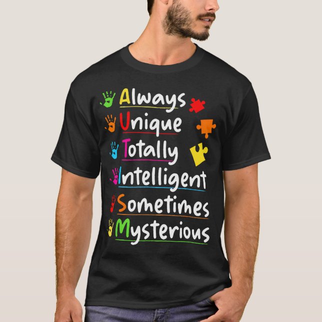 Camiseta Consciência do Autismo Sempre Única Totalmente (Frente)