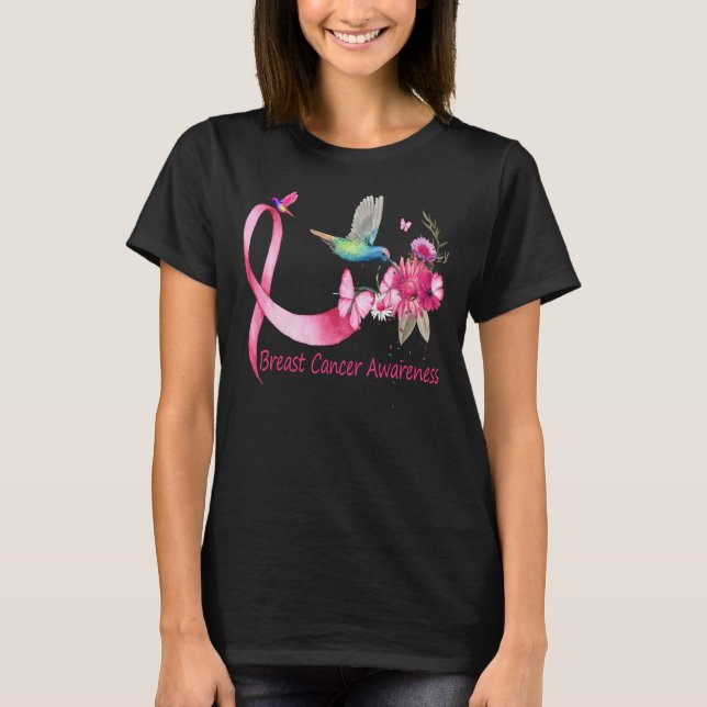 Camiseta Consciência do cancer da fita de Hummingbird (Frente)