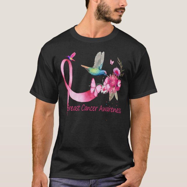 Camiseta Consciência do cancer da fita de Hummingbird (Frente)