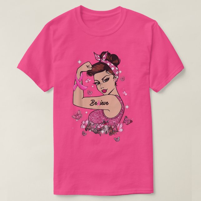 Camiseta Consciência do Cancer da Mama Acredite em Mulher F (Frente do Design)