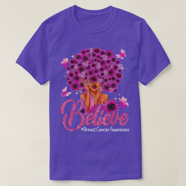 Camiseta Consciência do Cancer da Mama Negra Apoio ao Guerr (Frente do Design)