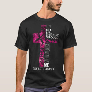 Camiseta Consciência do Cancer da Mama Oferece Cruz Cristã 