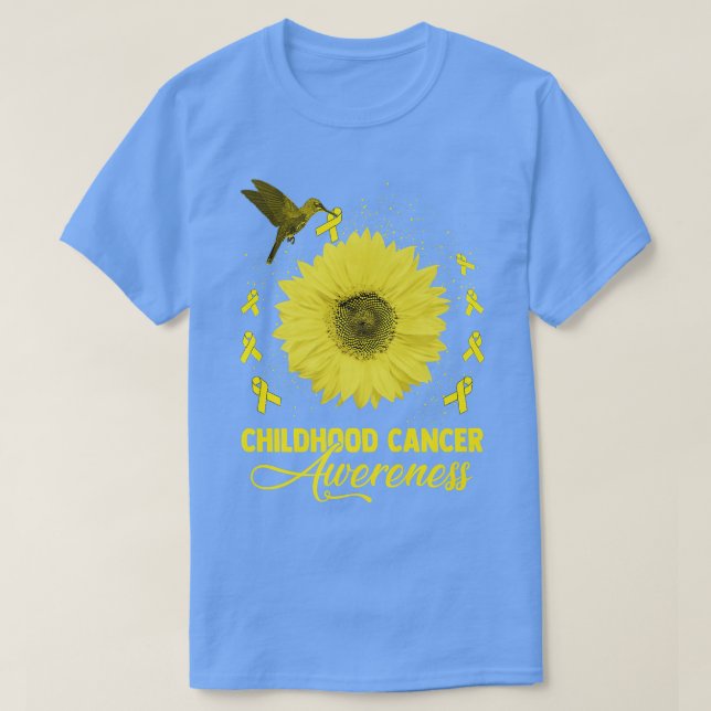 Camiseta Consciência do Cancer de Beija-flor e Girassol (Frente do Design)