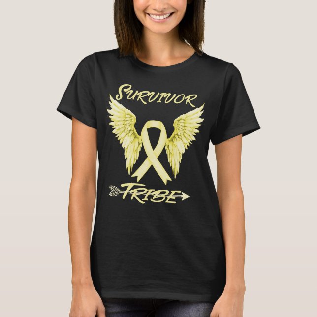 Camiseta consciência do cancer de infância da tribo sobrevi (Frente)