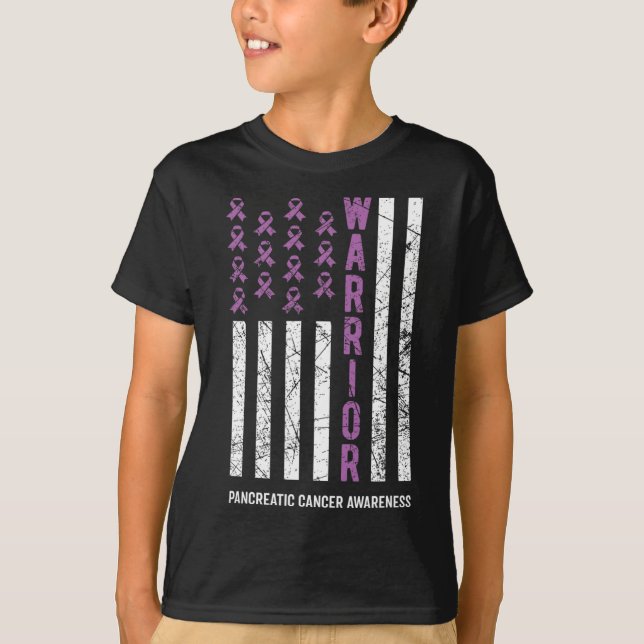 Camiseta Consciência do Câncer de pâncreas Roxo do Guerreir (Frente)