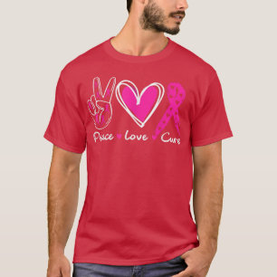 Camiseta Consciência do Cancer Figurino Pink Peace Love Cu