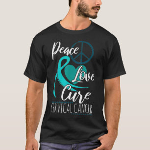 Camiseta Consciência do Cancer Teal Ribbon Peace Love C