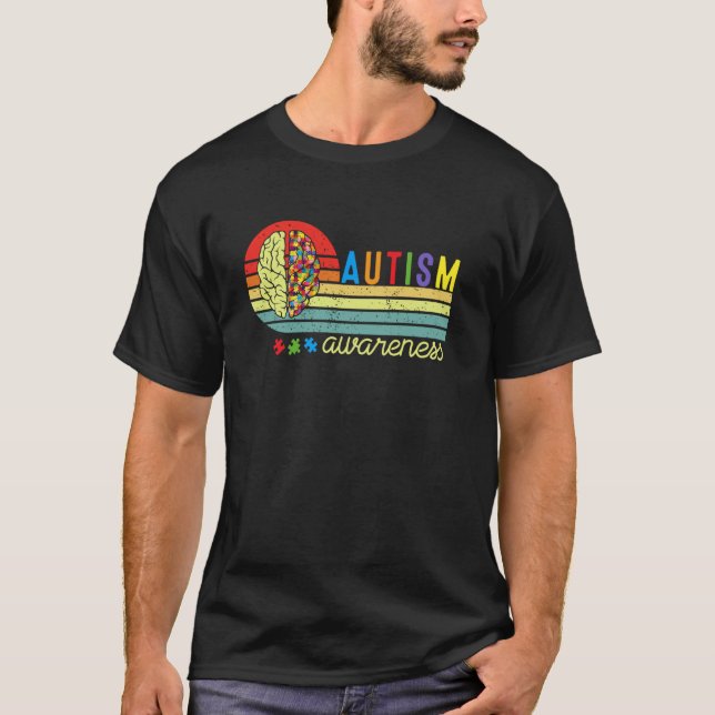 Camiseta Consciência do Cérebro do Quebra-Cabeça Retro da A (Frente)