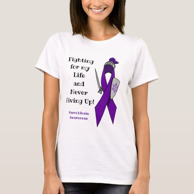 Camiseta Consciência do Sarcoidosis, nunca dando acima (Frente)