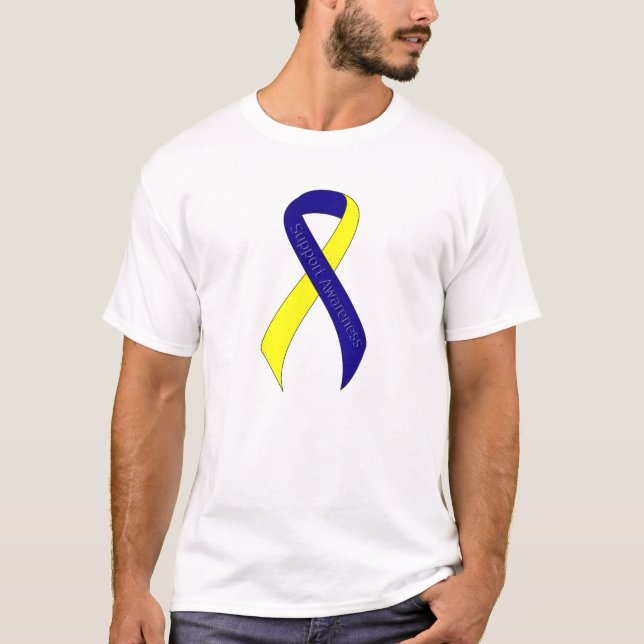 Camiseta Consciência do suporte a fita azul e amarela (Frente)