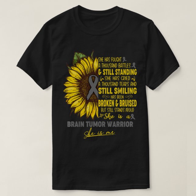 Camiseta Consciência do Tumor Cerebral Ela é uma guerreira  (Frente do Design)