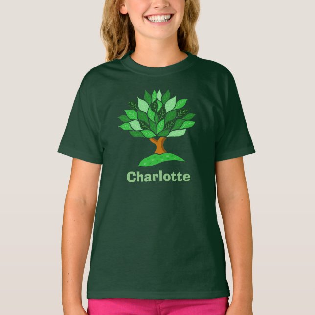 Camiseta Consciência Ecológica. Árvore com Folhas. Adicione (Frente)