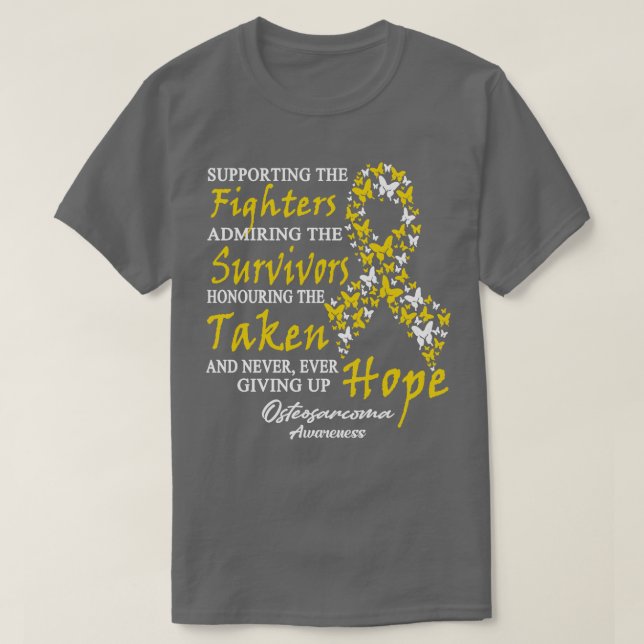 Camiseta Consciência Osteosarcoma Que Apoia Os Combatentes, (Frente do Design)