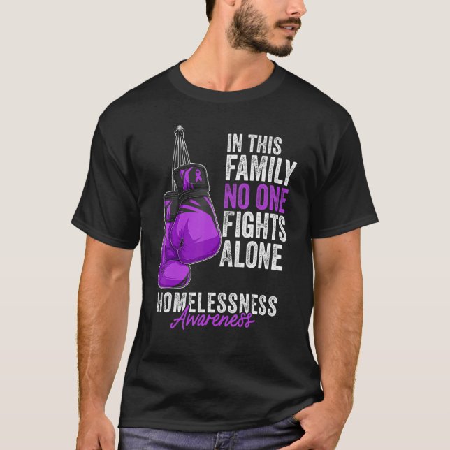 Camiseta Consciência sem-abrigo Mês Luvas Fita Roxa (Frente)
