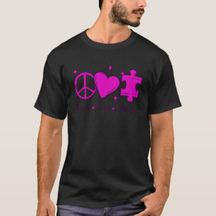 Camiseta Consciencialização do Autismo Piada Paz Amor Puzzl